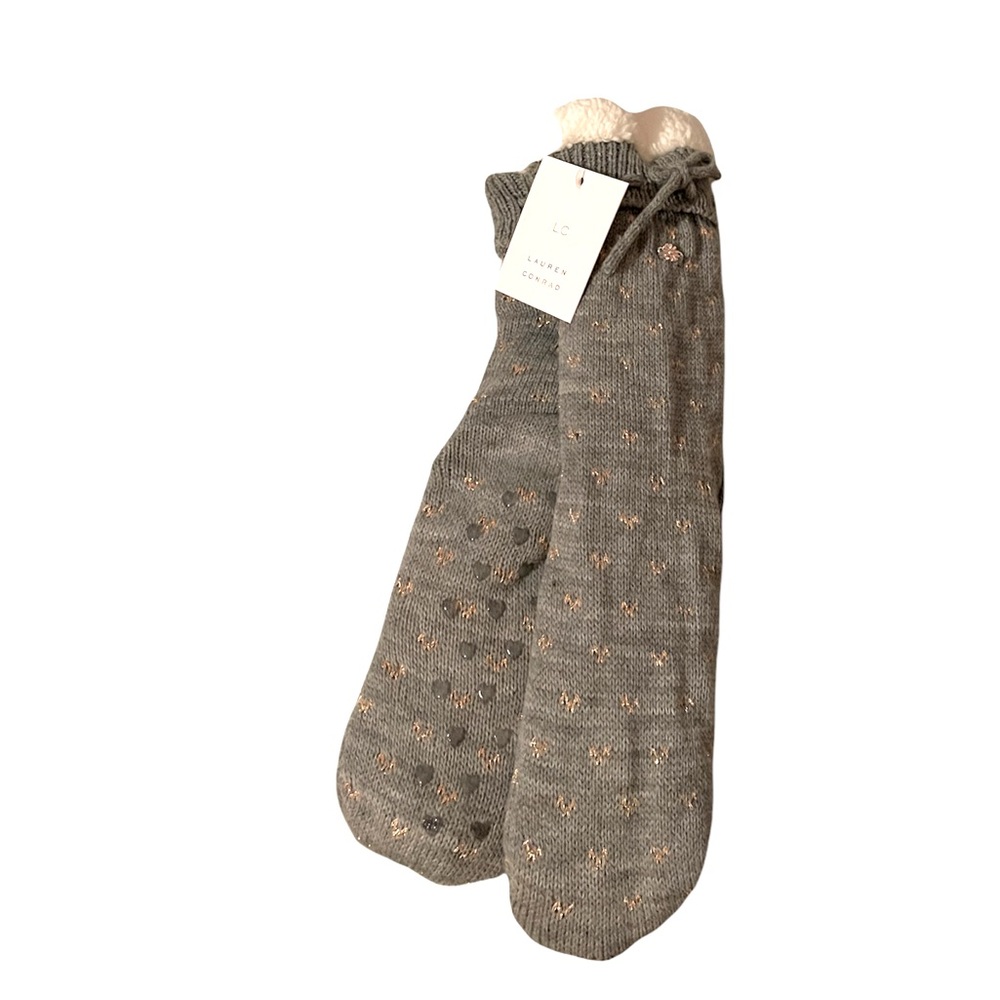Lauren Conrad NWT’s Gray with Gold Hearts Comfy Long Socks